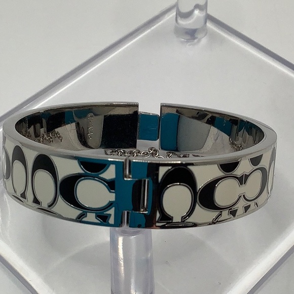 COACH Silver LOGO Signed Hinged Bangle Bracelet - Picture 12 of 14
